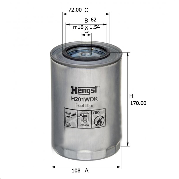 FILTRO GASOIL HENGST H201WDK(WDK9407)